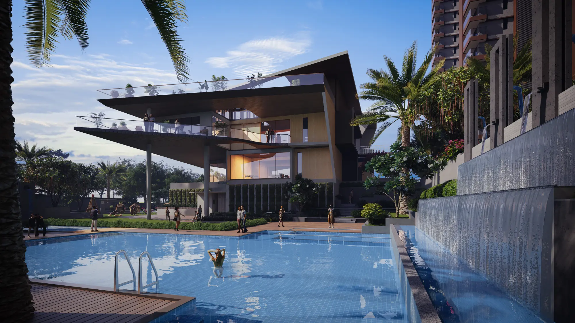 Swimming pool and clubhouse at NCC Urban Lake Springs